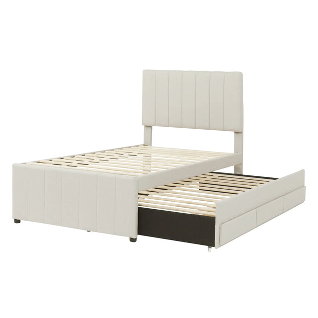 Twin Upholstered Platform Bed With Trundle And Drawers - Omega Lifestyles