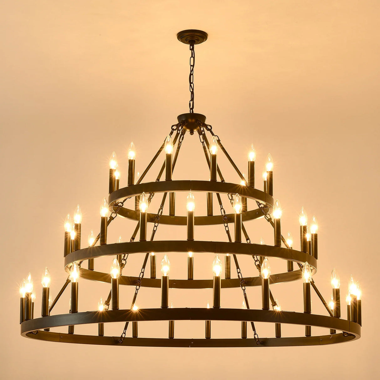 Farmhouse 54-Light Matte Black Wagon Wheel Chandelier - Omega Lifestyles