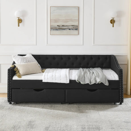 Twin Upholstered Tufted Linen Daybed With Drawers - Omega Lifestyles