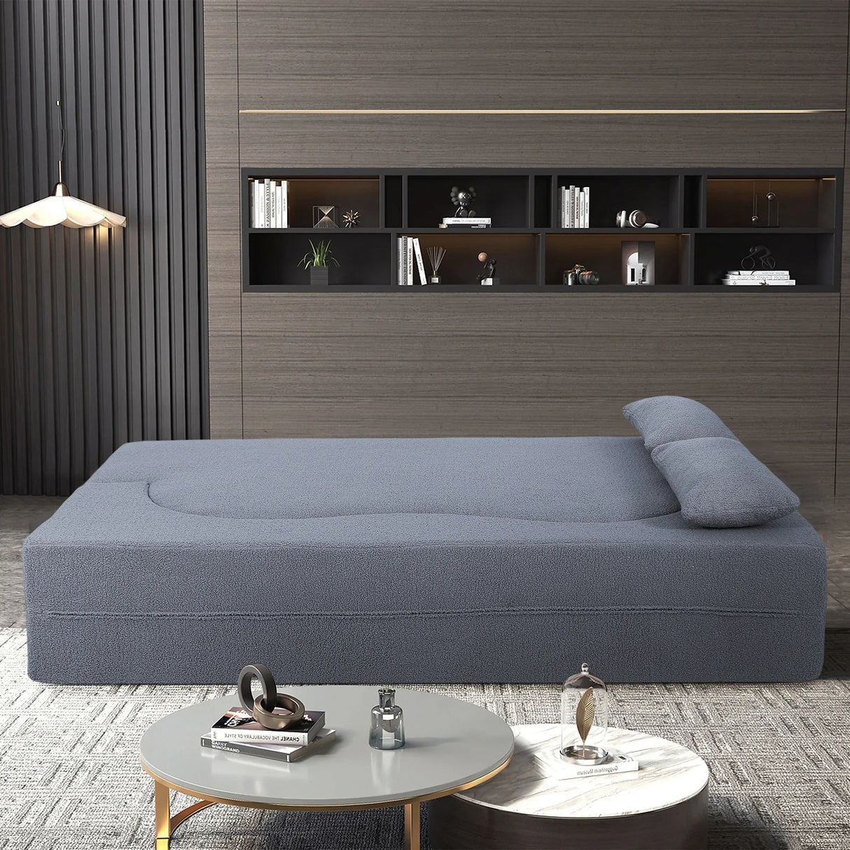 Full Size Convertible Teddy Fabric Sofa Bed With Pillows - Omega Lifestyles