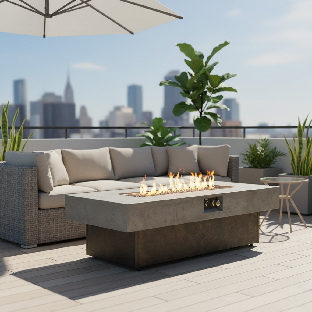 Outdoor Steel Propane Fire Pit Table With Adjustable Height