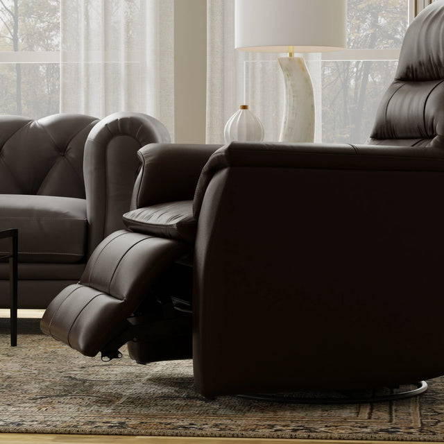 Swivel Glider Recliner With Manual Footrest And Leather - Omega Lifestyles