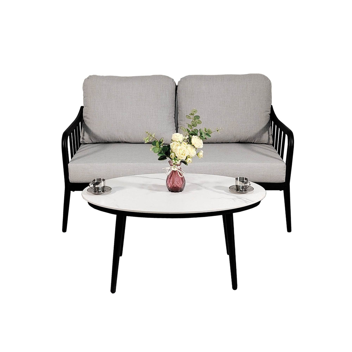 2-Piece Modern Aluminum Outdoor Loveseat Set