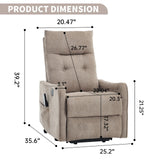 Khaki Chenille Medium-Firm Power Lift Massage Recliner Chair - Omega Lifestyles