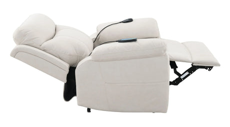 Beige Polished Microfiber Power Motion Massage Recliner Chair - Omega Lifestyles