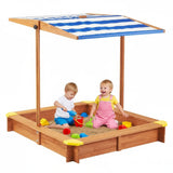 Wooden Kids Sandbox With Adjustable Canopy And Black Liner - Omega Lifestyles