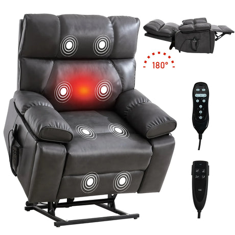 Medium-Firm Faux Leather Power Lift Massage Recliner Chair - Omega Lifestyles