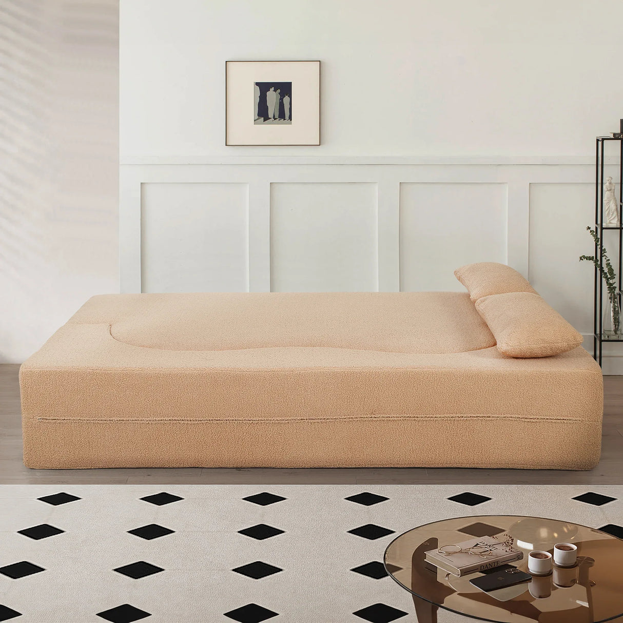 2-in-1 Convertible Full Size Teddy Fabric Sofa Bed - Omega Lifestyles