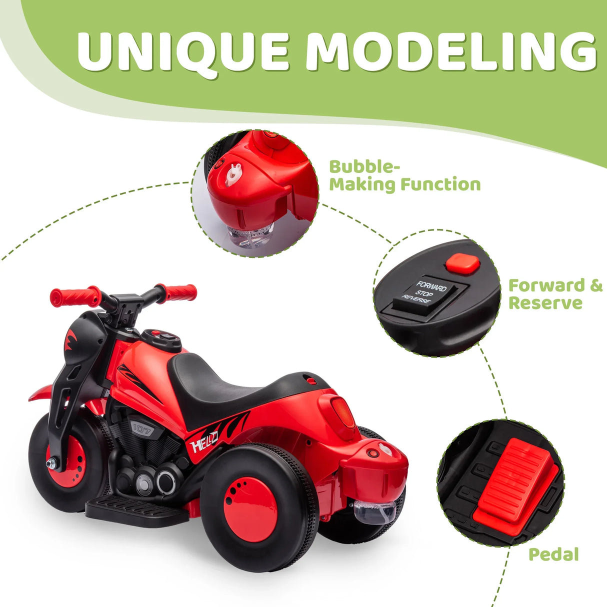 6V Red Toddler Electric Motorcycle With Bubbles Music - Omega Lifestyles