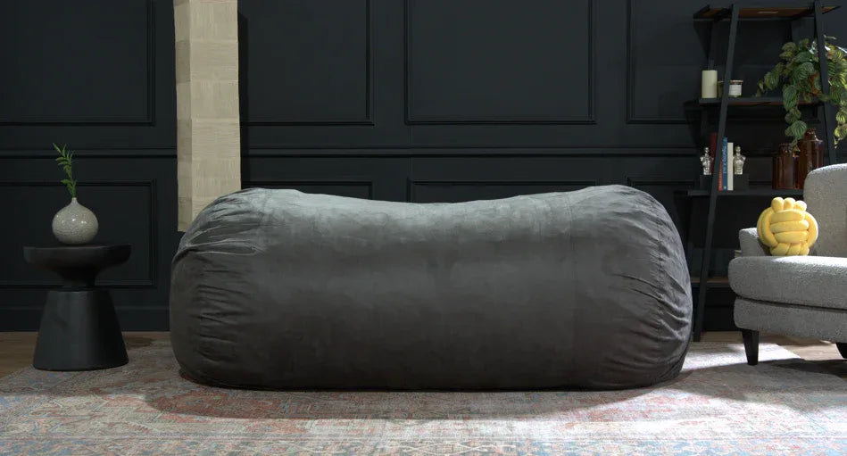 Microfiber Foam Filled Cylindrical Charcoal Bean Bag Chair - Omega Lifestyles