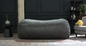 Microfiber Foam Filled Cylindrical Charcoal Bean Bag Chair - Omega Lifestyles