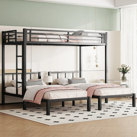 Metal Twin Over Twin Triple Bunk Bed With Guardrails - Omega Lifestyles