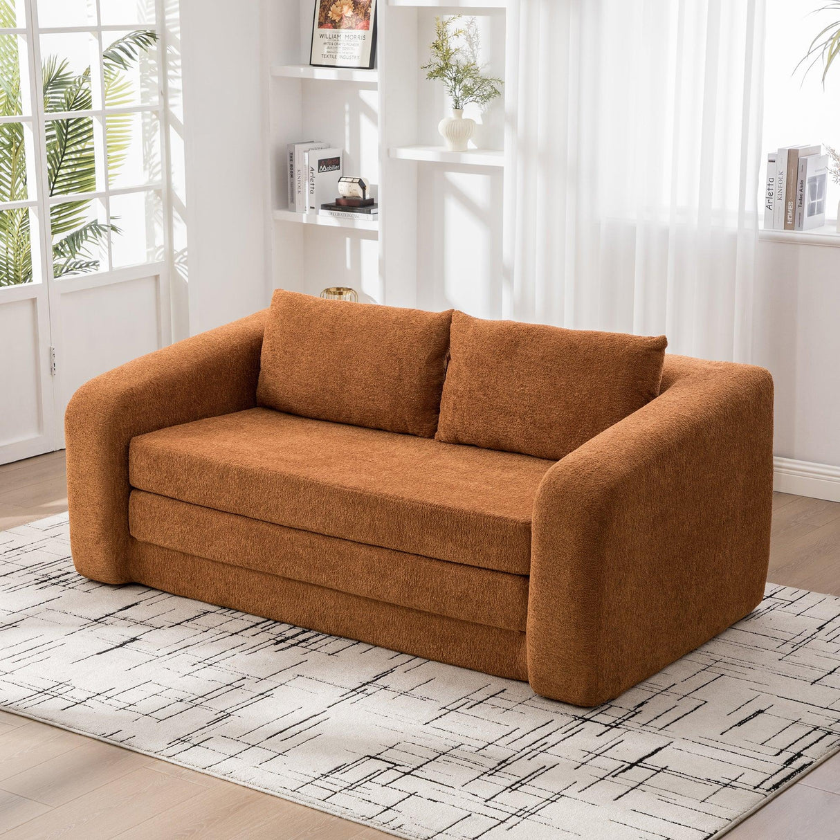 Convertible Chenille Foam Loveseat Sofa Bed With Pillows - Omega Lifestyles