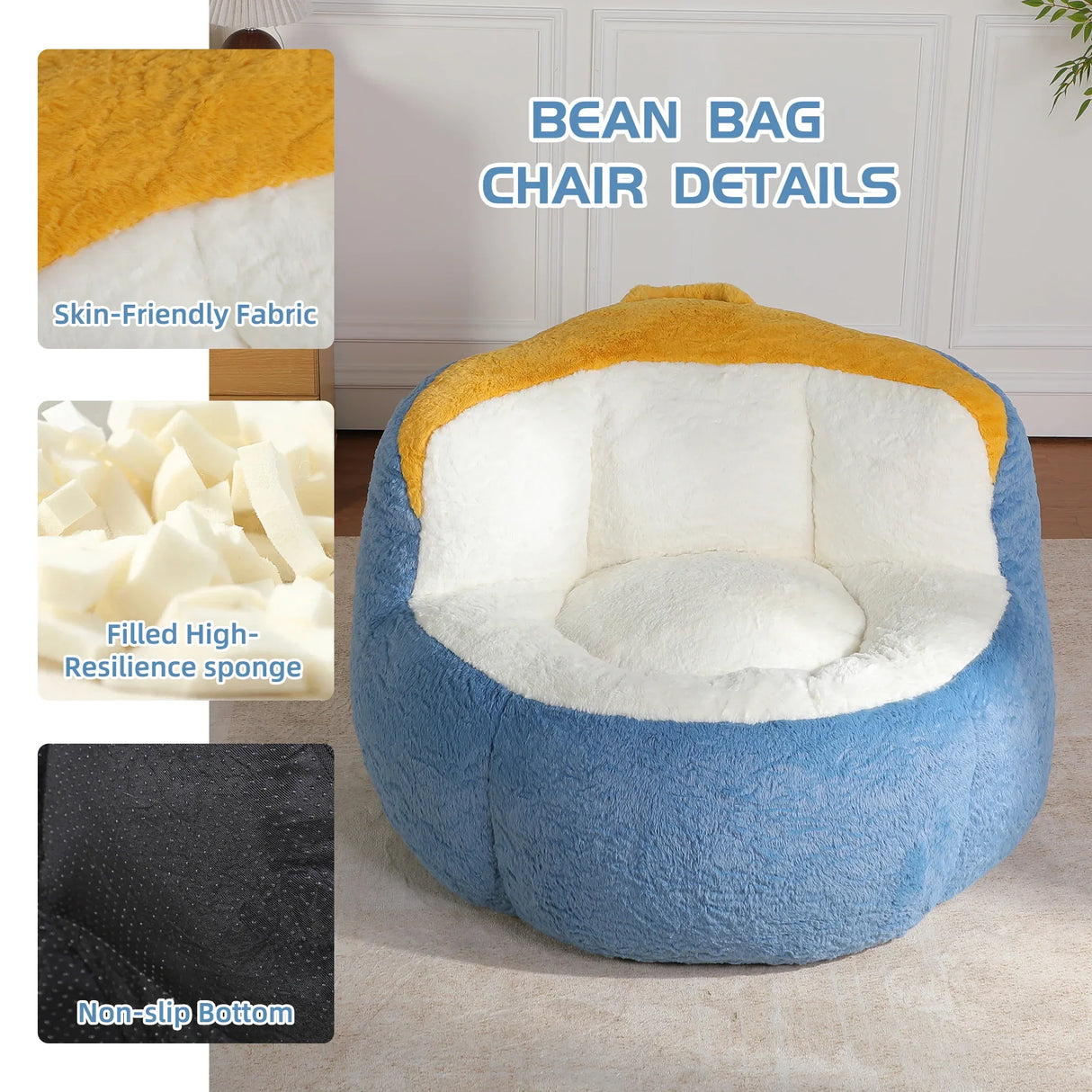 Multicolor Faux Fur Oversized Foam Filled Bean Bag Chair - Omega Lifestyles