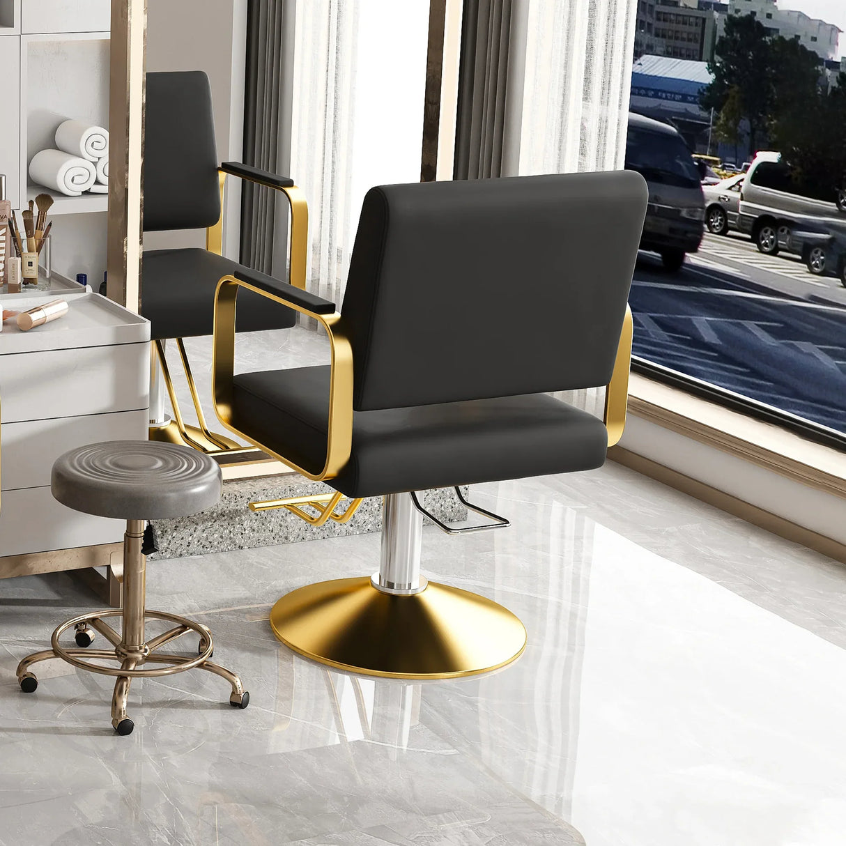 Hydraulic PU Leather Swivel Salon Barber Chair With Pump - Omega Lifestyles