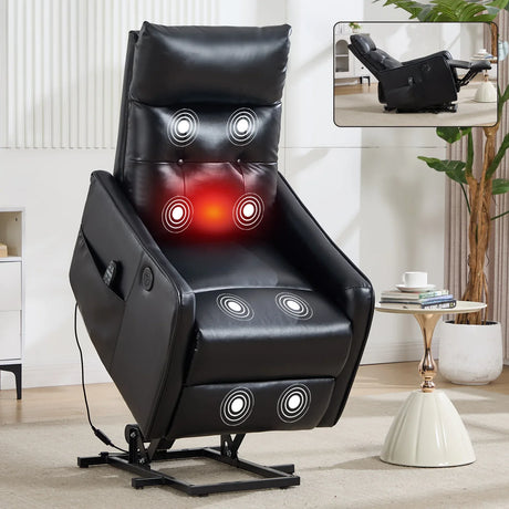 Medium-Firm Faux Leather Power Lift Recliner Chair With Massage - Omega Lifestyles