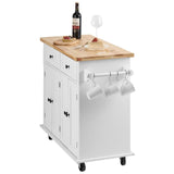 White Solid Wood Kitchen Island Cart With Storage - Omega Lifestyles