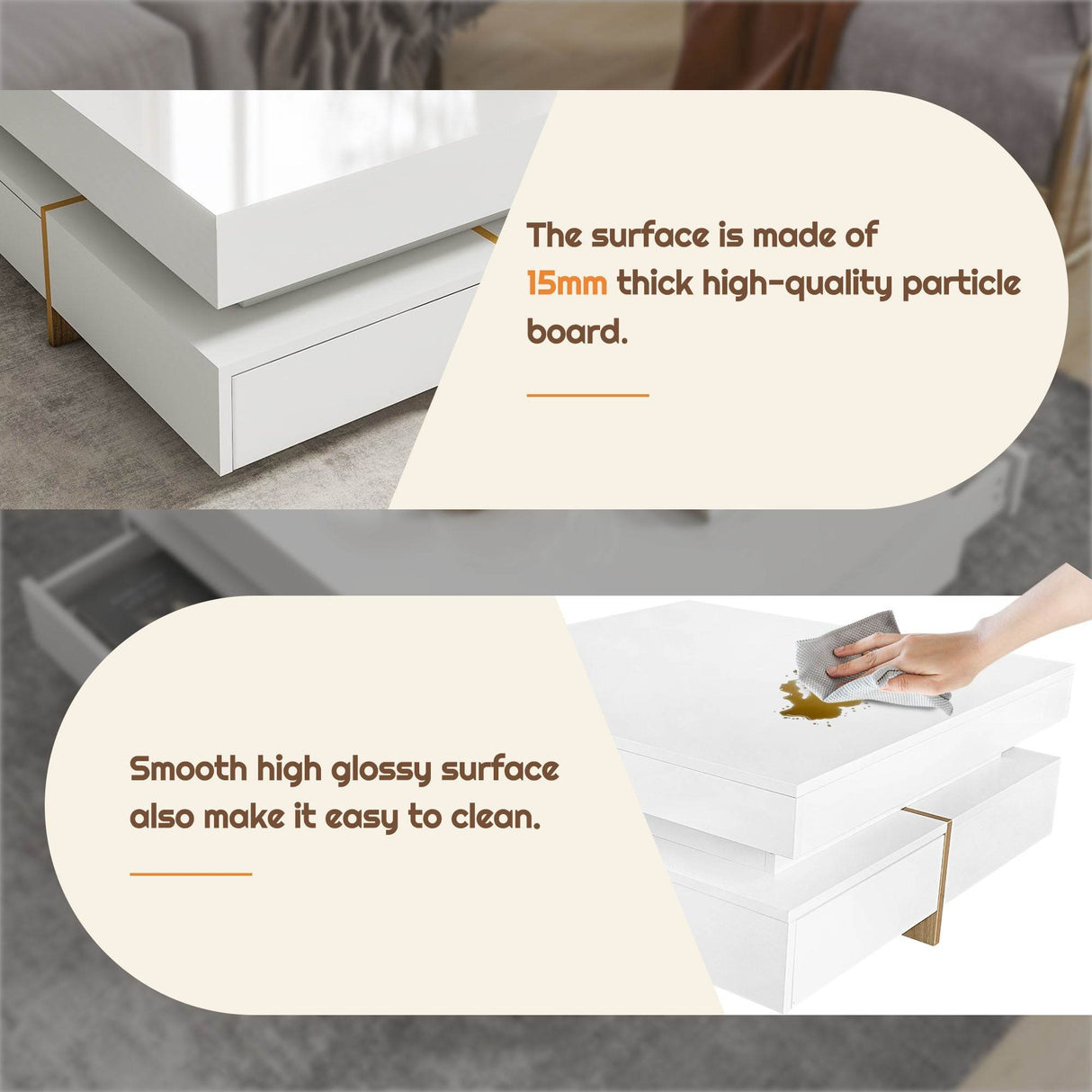 Modern High Gloss White Coffee Table With Drawers - Sleep Galleria