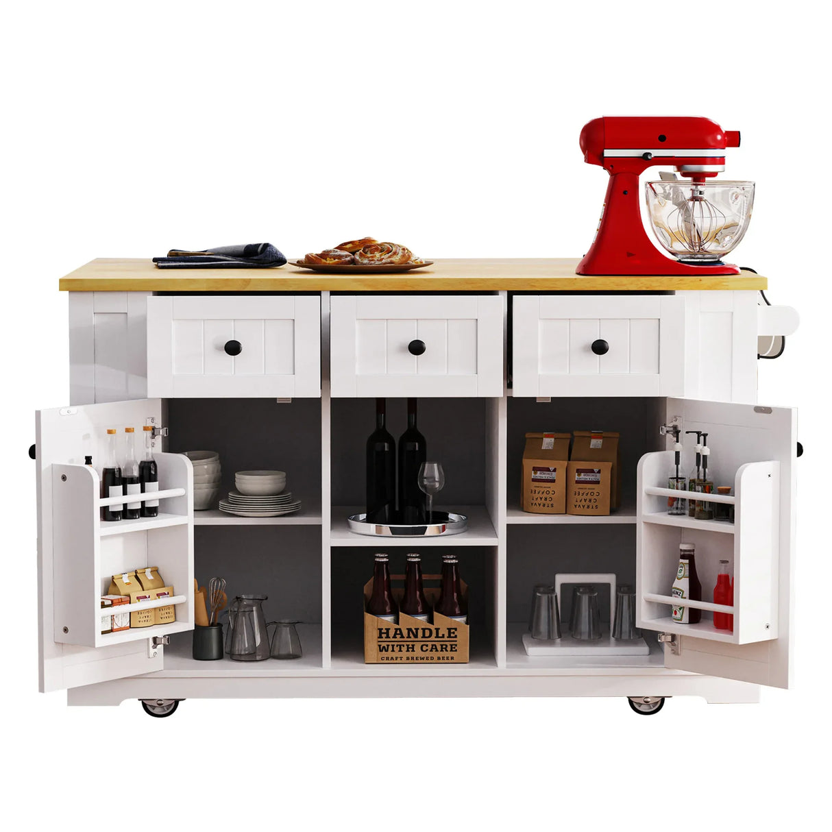 Large Kitchen Island Cart With Drop Leaf And Power Outlet - Omega Lifestyles