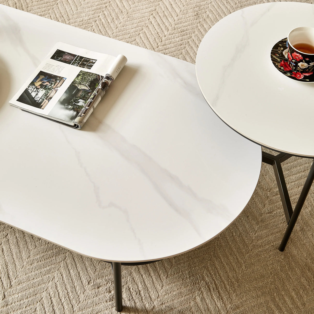 Modern Ceramic And Walnut Finish Coffee Table - Omega Lifestyles