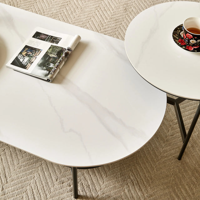 Modern Ceramic And Walnut Finish Coffee Table - Omega Lifestyles