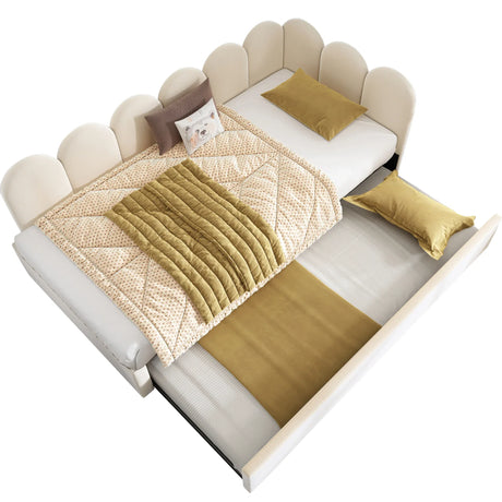 Beige Velvet L-Shaped Twin Daybed With Pull-Out Trundle - Omega Lifestyles