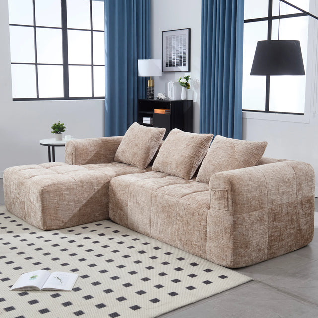 Chenille Modular 3-Seat Sectional Sofa With Side Pockets - Omega Lifestyles