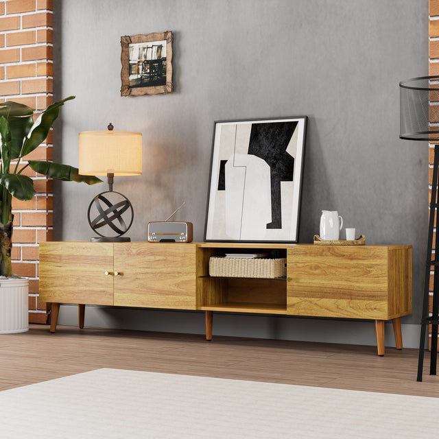 70-Inch Modern Mid Century Oak TV Stand - Omega Lifestyles