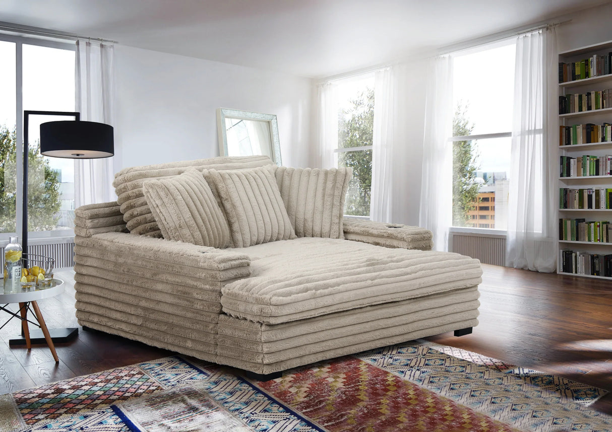 Corduroy Jumbo Chaise Armchair With Dual Cup Holders - Omega Lifestyles