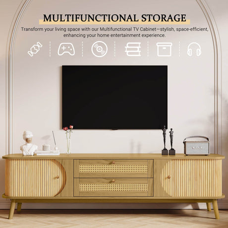 Rattan Solid Wood TV Stand With Storage Drawers - Sleep Galleria