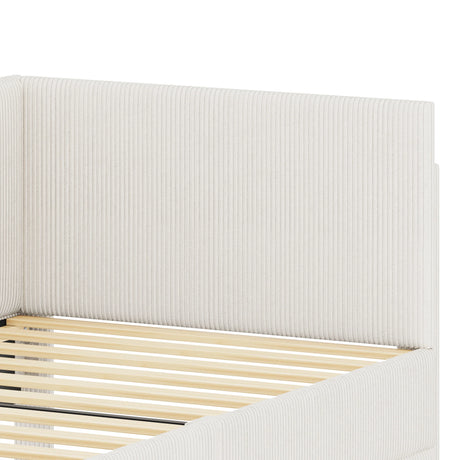 Twin L-Shaped Corduroy Upholstered Daybed With Storage Drawers - Omega Lifestyles