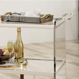 Acrylic Rattan Metal Frame Bar Cart With Tempered Glass Shelves - Omega Lifestyles