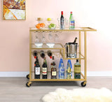 Champagne Finish Mirrored Top Metal Serving Cart - Omega Lifestyles