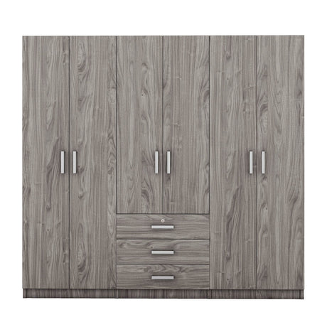 6-Doors Modern Gray Wooden Wardrobe Storage Cabinet - Omega Lifestyles