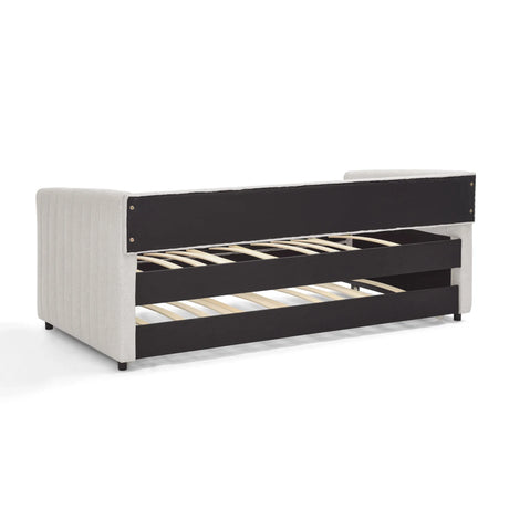 Twin Upholstered Linen Daybed With Functional Trundle - Omega Lifestyles