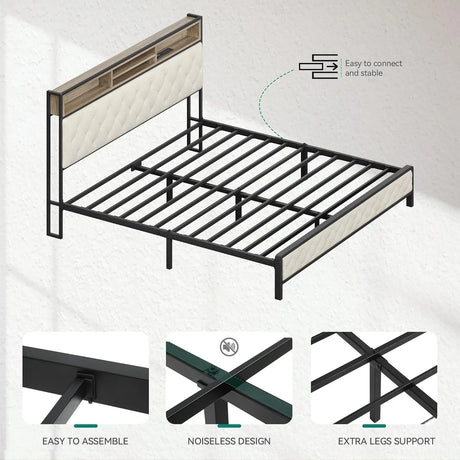 King Size Platform Bed Frame With Charging Station - Omega Lifestyles
