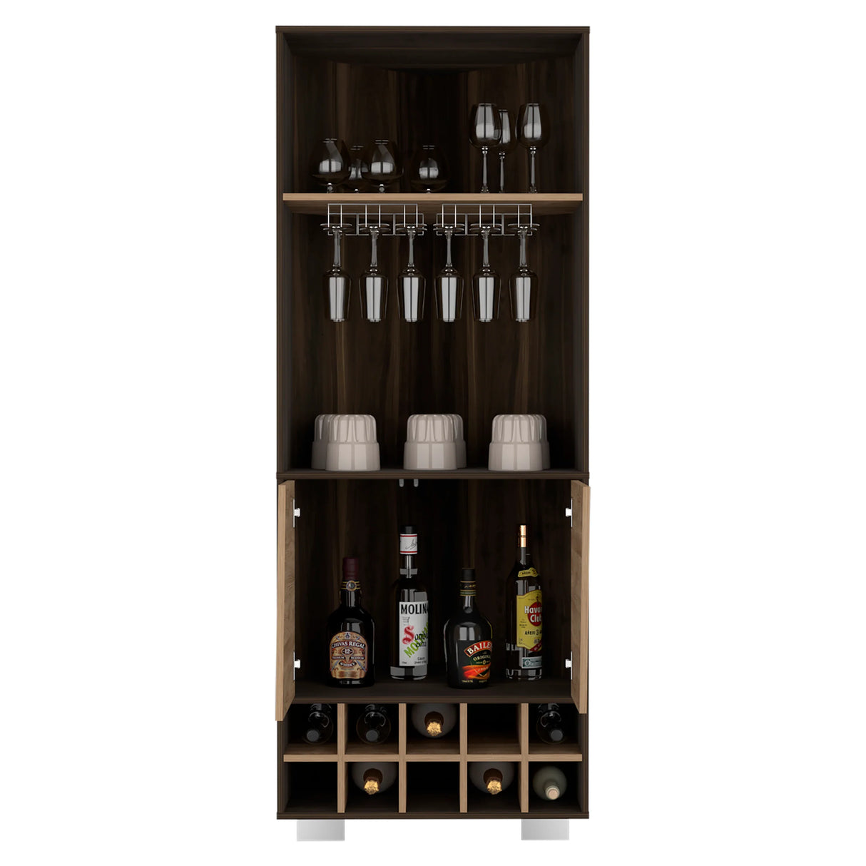 Modern Corner Bar Cabinet With Ten Built-In Wine Rack - Omega Lifestyles