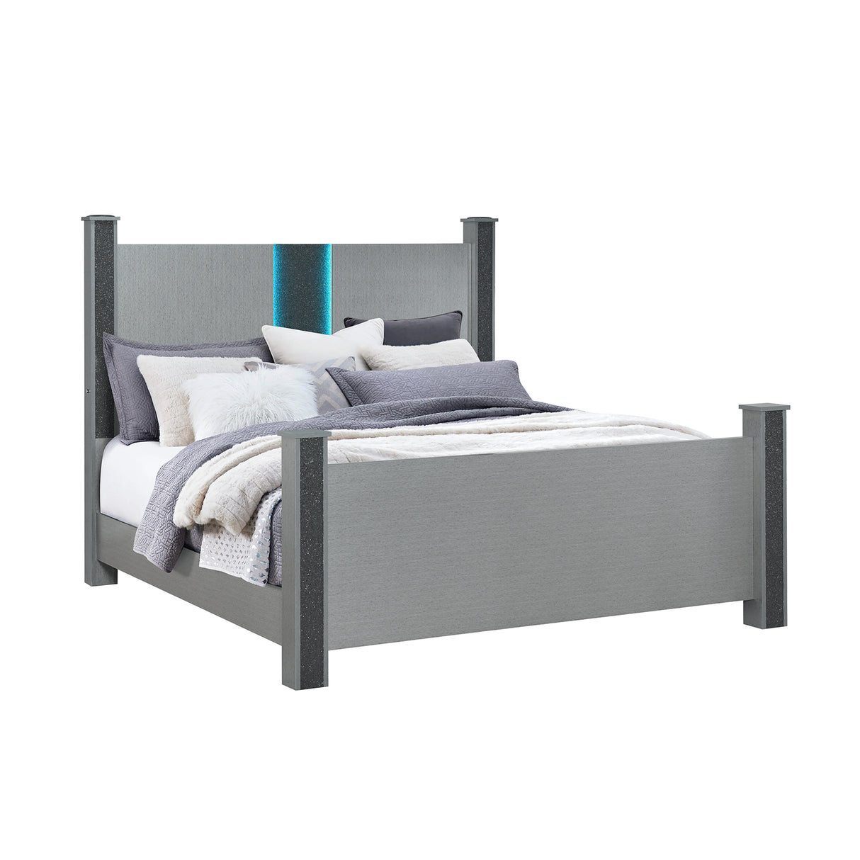 Queen Contemporary Silver Wood 5-Piece Bedroom Set With Speaker