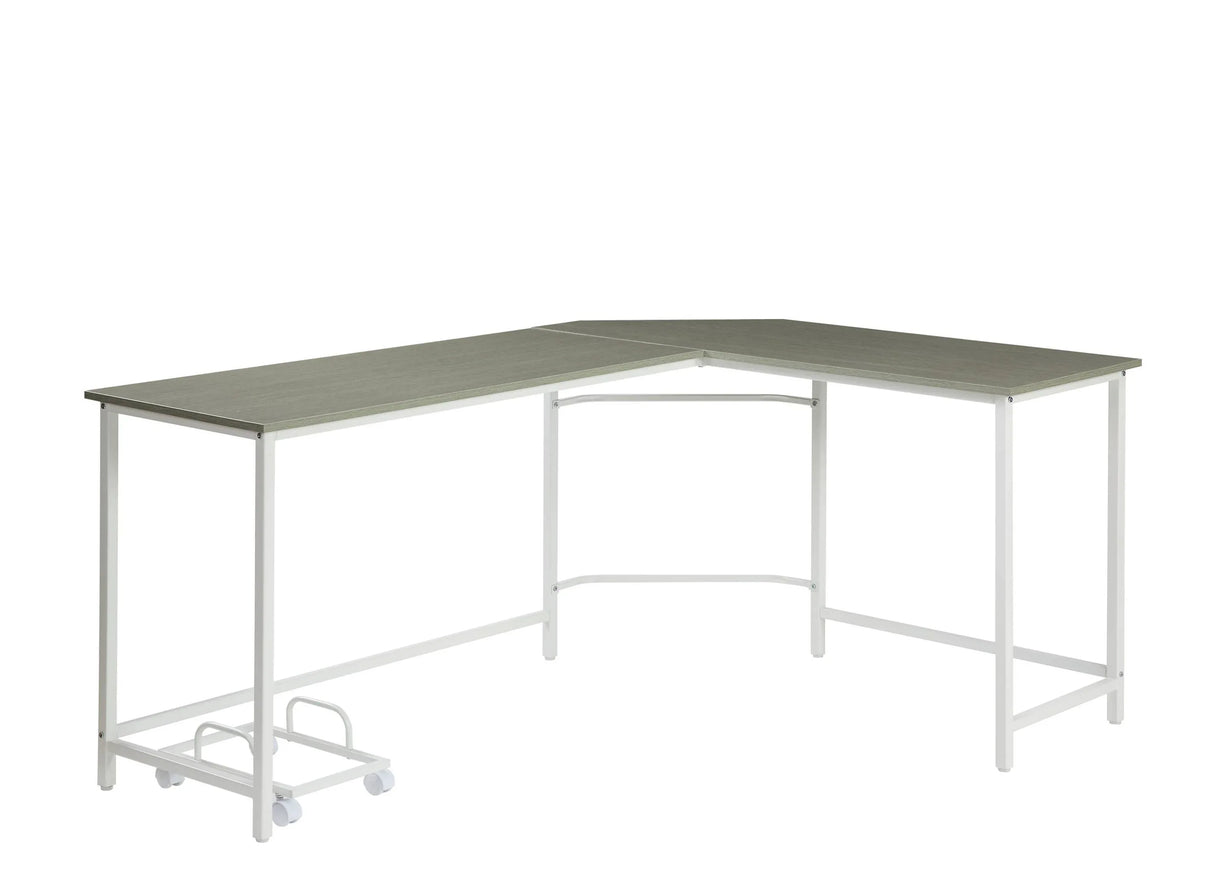 Space-Saving L-Shape Gray White Computer Desk With Storage - Omega Lifestyles