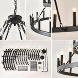 Farmhouse 54-Light Matte Black Wagon Wheel Chandelier - Omega Lifestyles