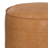Distressed Brown Vegan Faux Leather Round Pouf - Omega Lifestyles