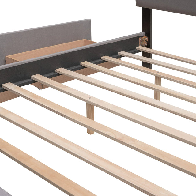 Upholstered Platform Bed With Drawers And Twin XL Trundle - Omega Lifestyles