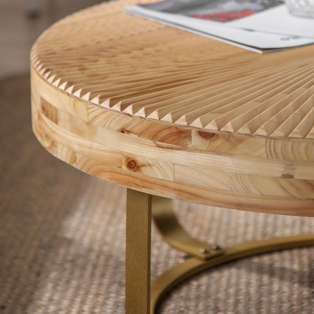 Modern Round Carved Pine Wood Coffee Table - Omega Lifestyles