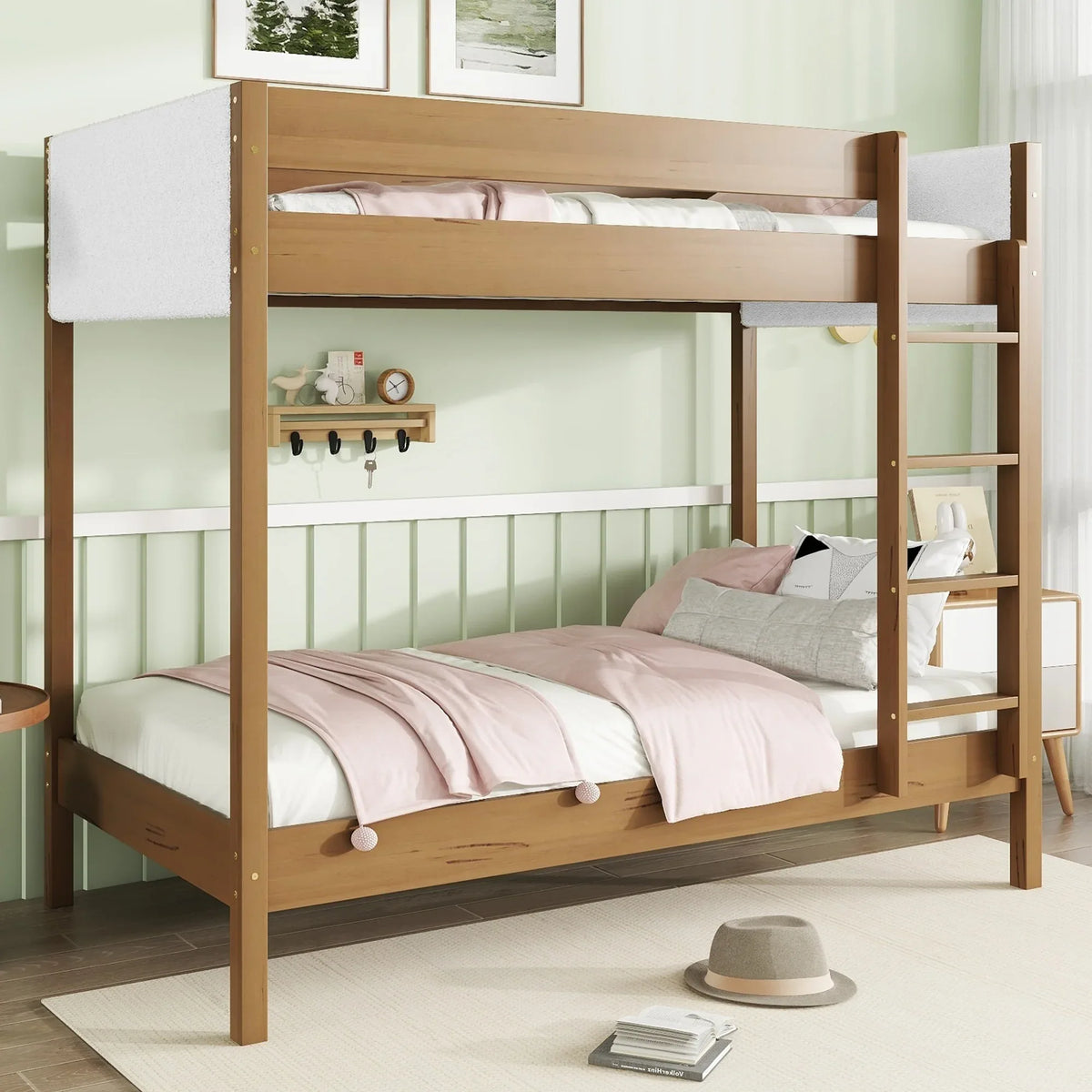 Twin Over Twin Rubber Wood Teddy Fleece Upholstered Bunk Bed - Omega Lifestyles