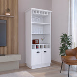 70-Inch White Particle Board Bar Cabinet With Wine Rack - Omega Lifestyles