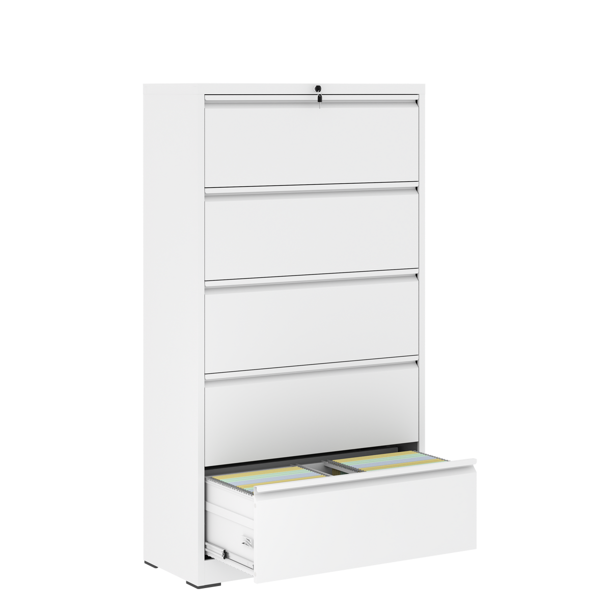 Modern 5-Drawer Steel Lateral Filing Cabinet With Lock