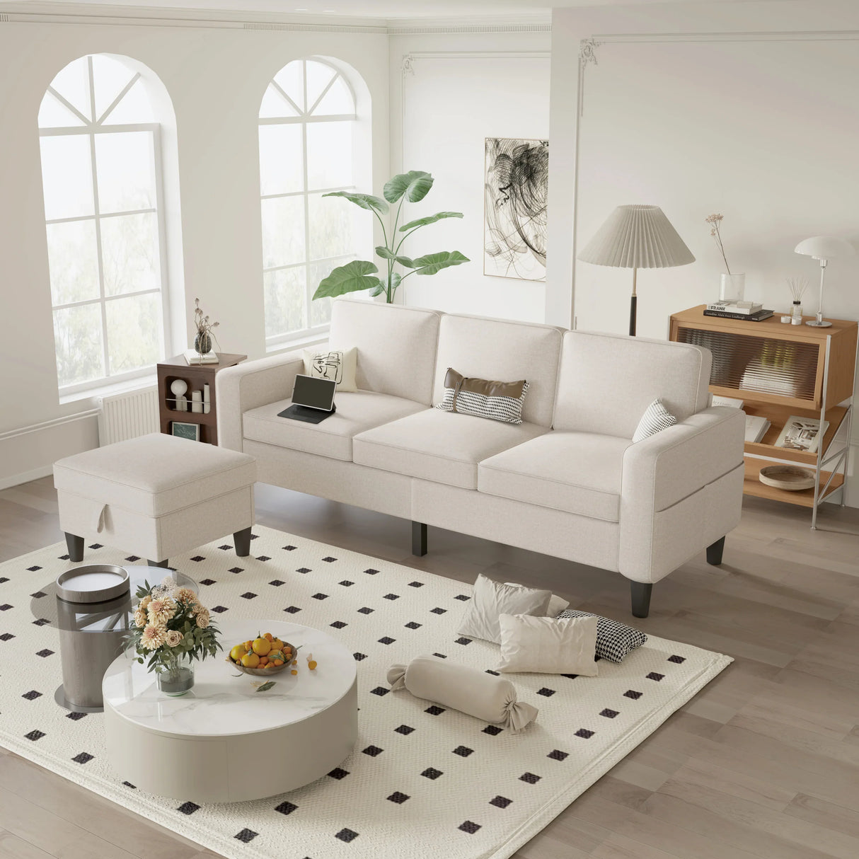 Beige Reversible Modular Sectional Sofa With Storage Ottoman - Omega Lifestyles