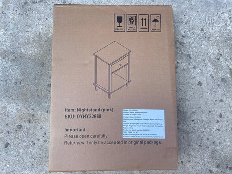 Pink MDF Wooden Nightstand With Drawer And Shelf - Omega Lifestyles