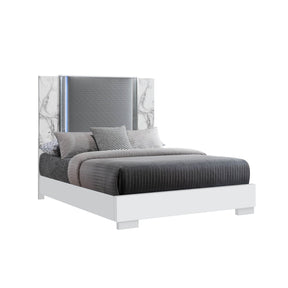White Marble LED Accent Lighting Queen Bed Frame - Omega Lifestyles
