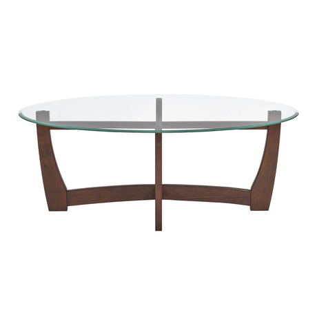48-Inch Oval Cherry Wood Tempered Glass Coffee Table - Sleep Galleria